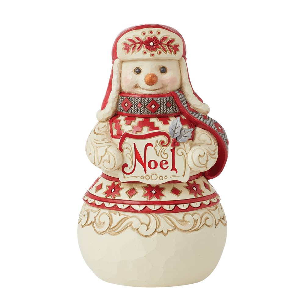 Enesco Jim Shore Heartwood Creek Nordic Noel Snowman Holding Noel Sign Figurine- Resin Hand Crafted Painted Collectible Decorative Snowman Figurines Christmas Home Decor Holiday Shelf Statue, 7 Inch