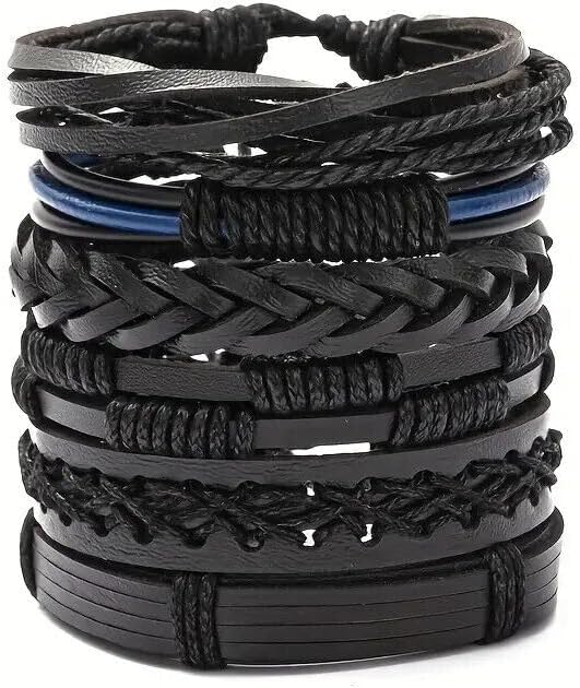 Miniatura 4 de Pulsera ajustable de cuero trenzado para hombre, 24 unidades, Cuero, cuero