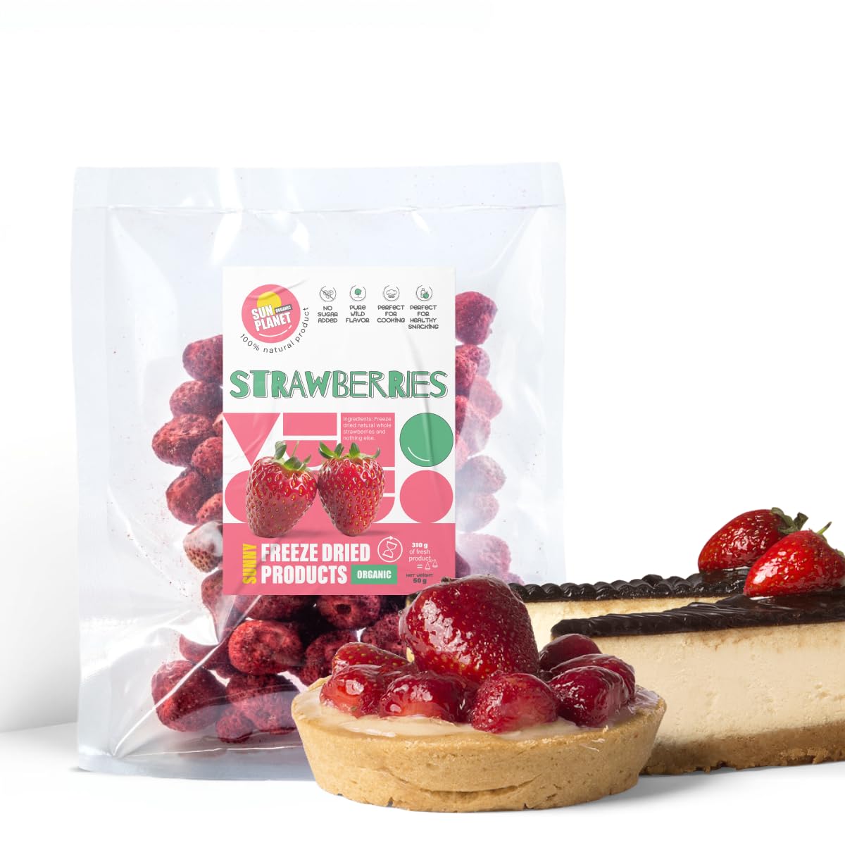 Freeze-Dried Whole Strawberry – 100% Natural, No Sugar Added, Healthy Snack, Organic, Pure Fruit 50g (1,76 Oz))