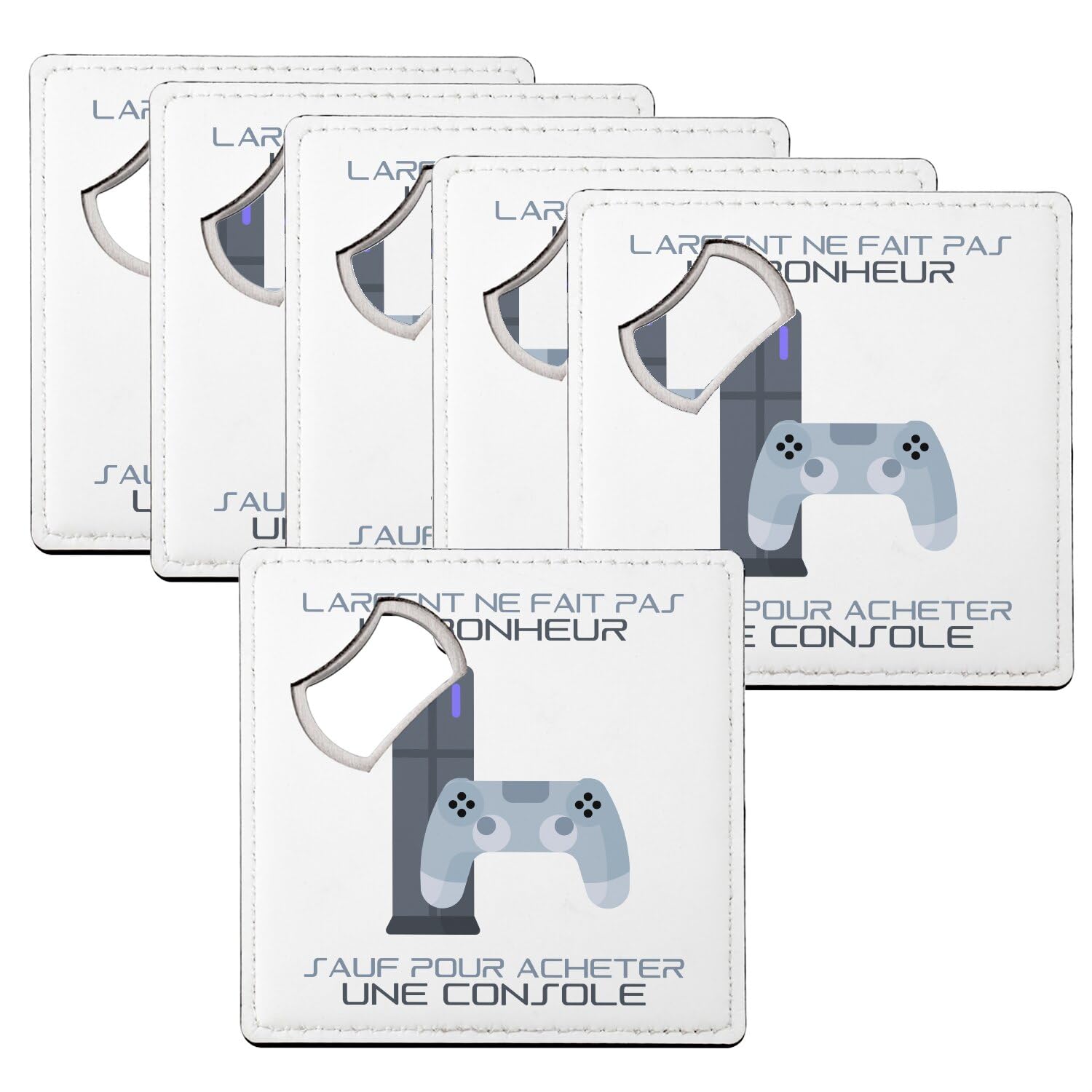 Idée cadeau geek sous-verre décapsuleur humour gaming lot de 6 pièces