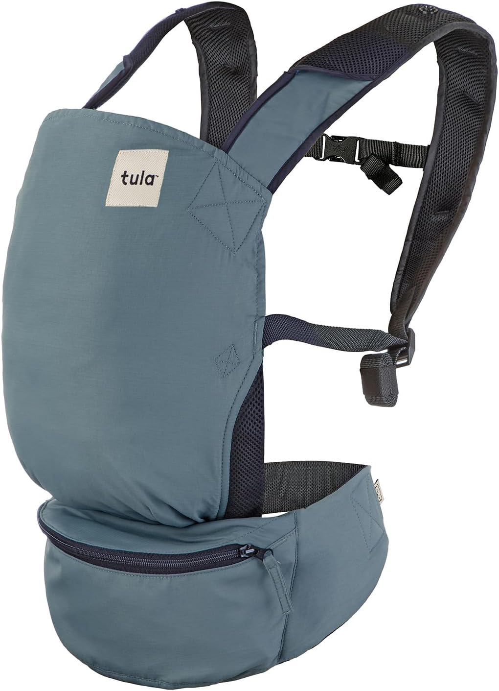 Baby Tula Lite Ripstop Nylon Compact Baby Carrier, Lightweight and Ergonomic Carrier for Travel w/Convenient Storage Hip Pouch, Multiple Carrying Positions for Babies 12lbs to 30lbs - Slate (Blue)