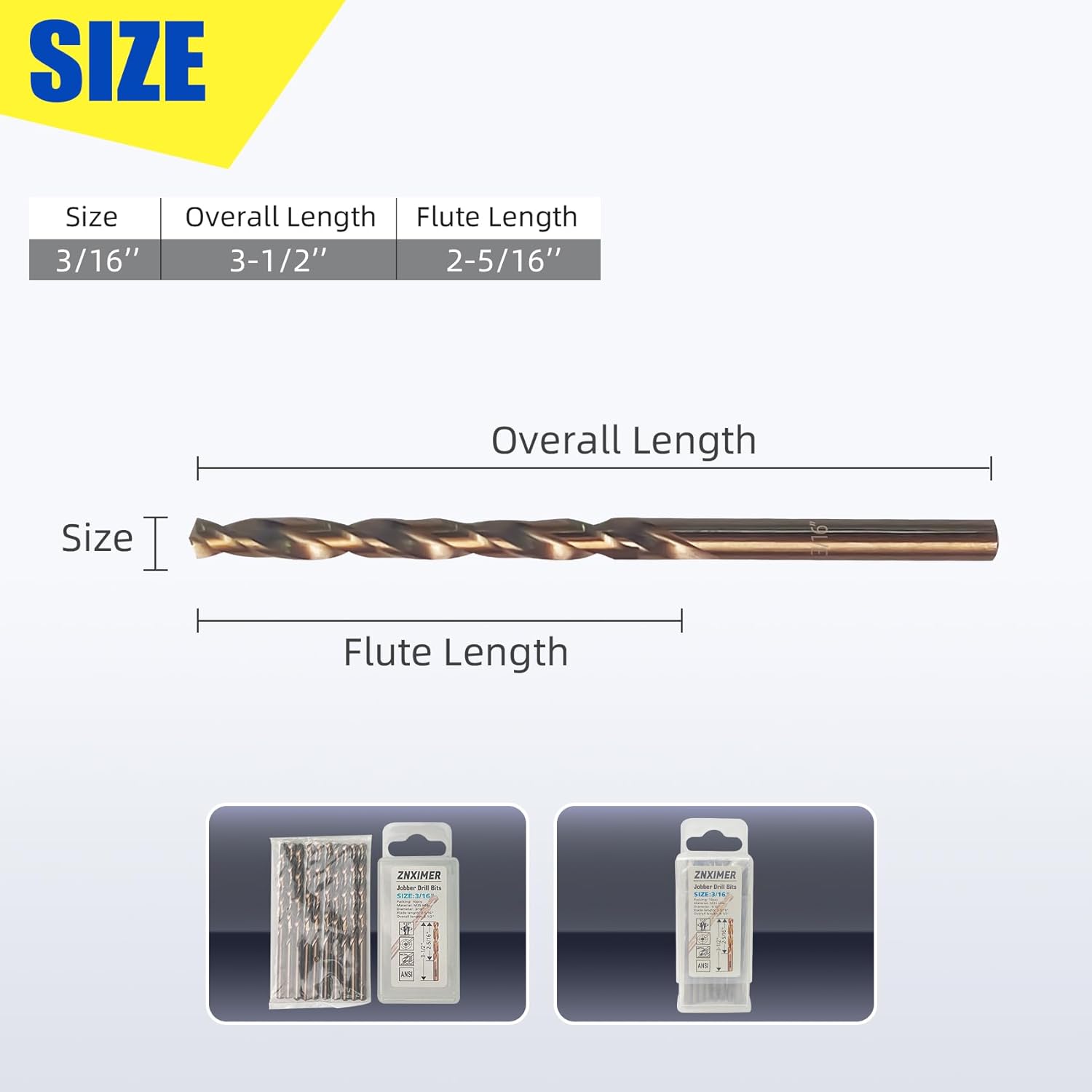 Cobalt Drill Bit 3/16" Twist Drill Bits, M35 High Speed Steel Jobber Length Drill Bit, 135 Degree Tip for Hard Metal, Stainless Steel, Cast Iron with Index Storage Case, Pack of 10 pcs