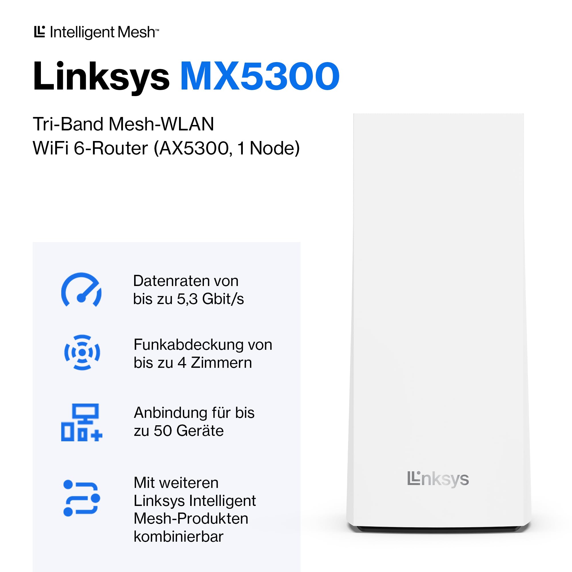 Linksys Velop MX5300 Tri-Band Mesh-WiFi 6-System (AX5300) WLAN-Router mit bis zu 260 m² Funkabdeckung und MU-MIMO – Bild 2