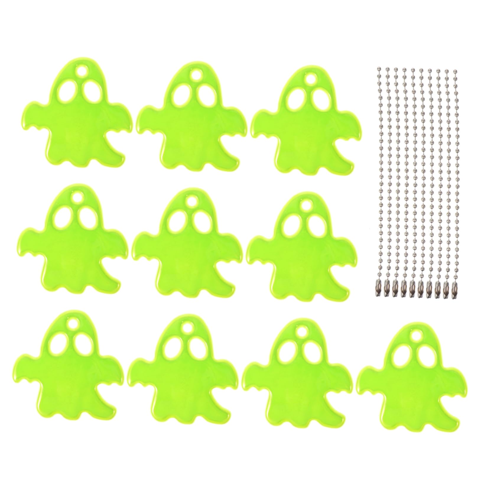Gadpiparty 10pcs Reflective Ghost Hanging Pendants for Halloween Decor Night Riding Safety Accessories Glow the Dark Backpack Tags for Low Light Visibility and Outdoor Cycling