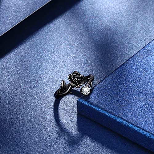 beautlace Rose Adjustable Rings Silver/Black Gun Plated Rose Flower Love Open Ring Elegant Wedding Engagement Jewelry Gifts for Women3