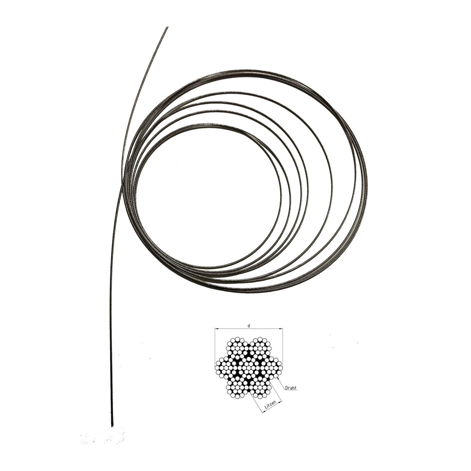 Drahtseil 7mm 50 Meter Edelstahl 7X19 EN 1.4401 weich A4 NIRO, Nirosta