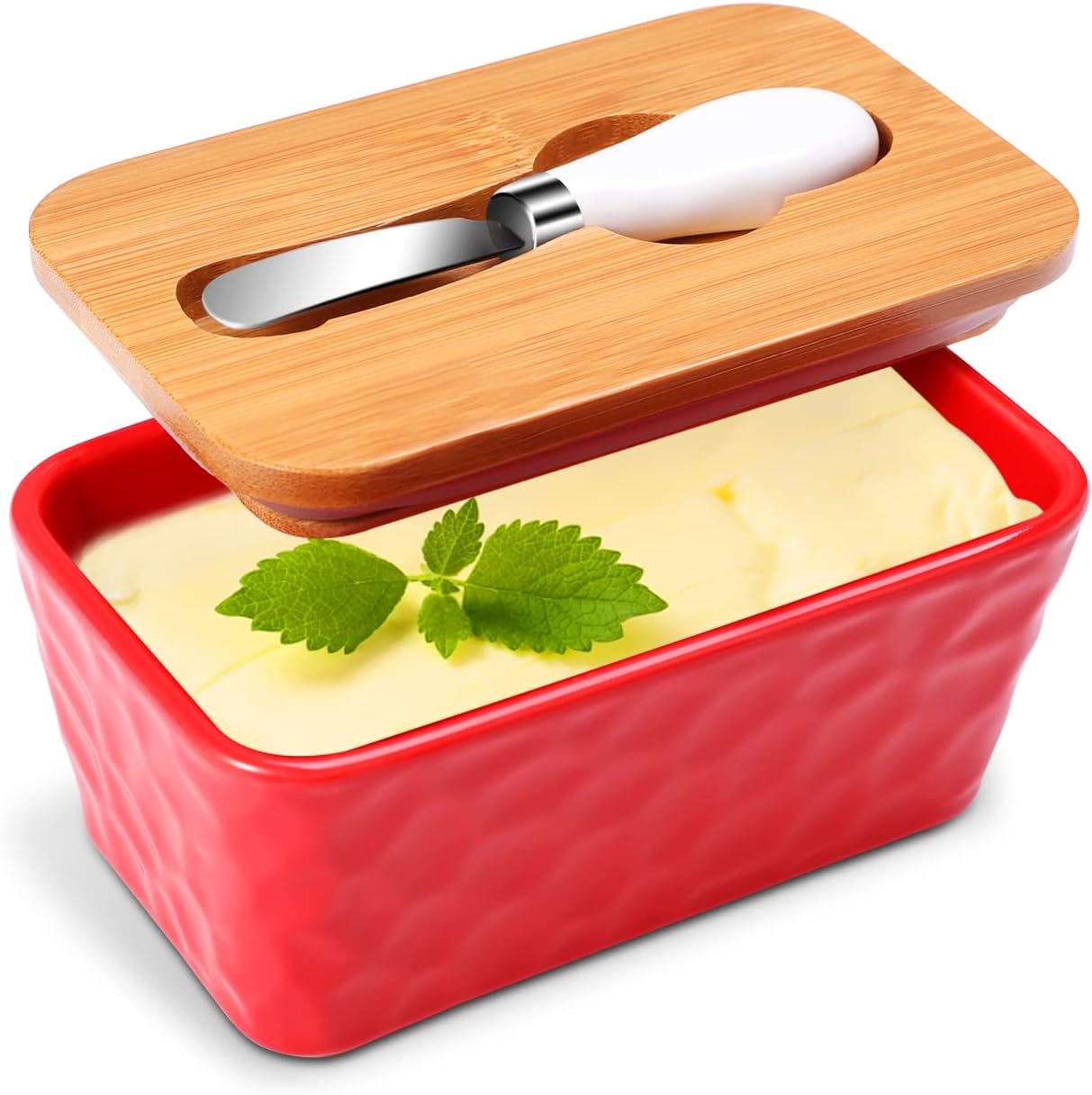 Gute Butter Dish, Ceramic Butter Dish with Lid and Knife