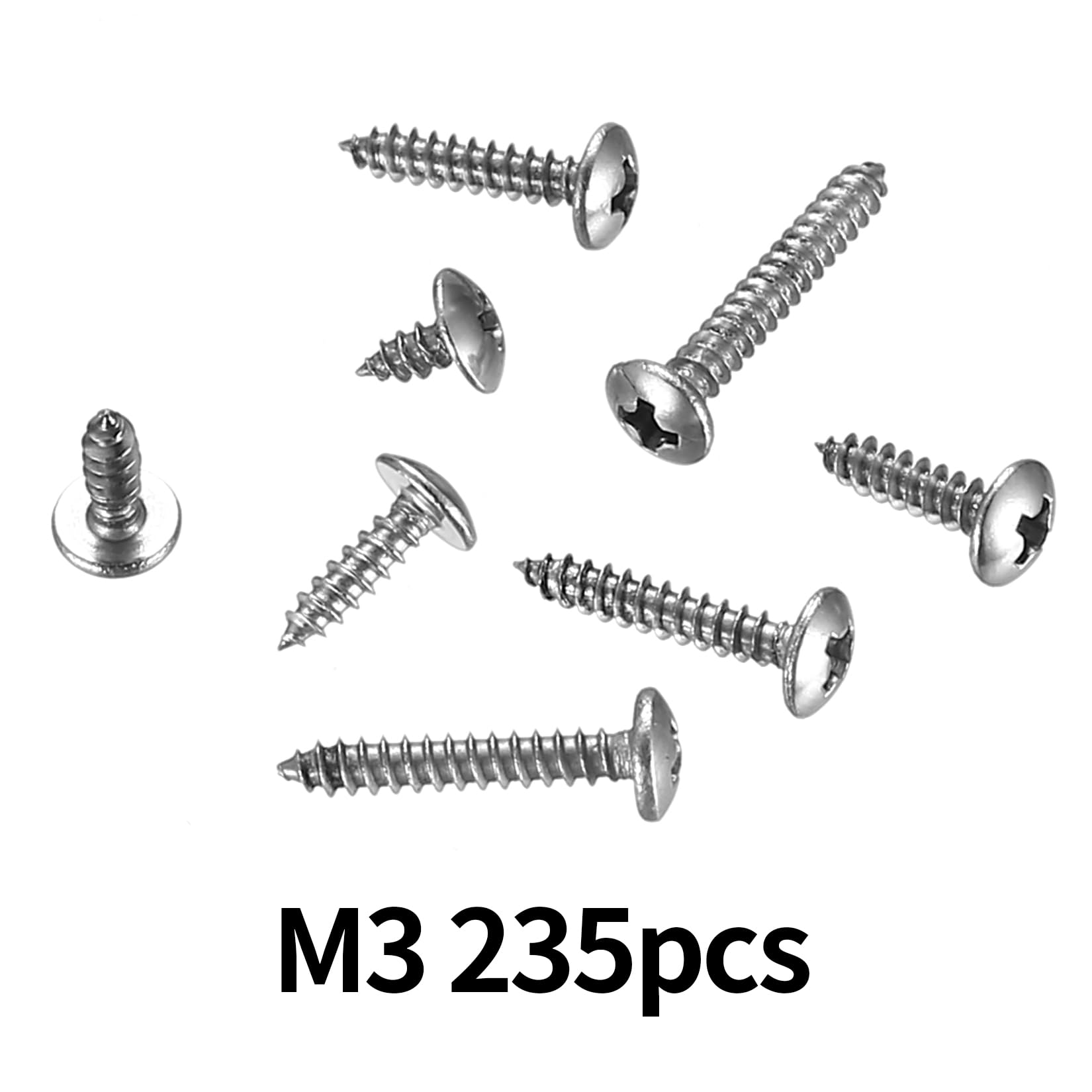 235 Pcs M3 Self Tapping Screws, Stainless Steel Pozi Flanged Screws, Phillips Pan Head Screws for Wood Screws Assortment, Round Head Truss Head Tapping Screws for Woodwork Repairment (M3) - Image 3