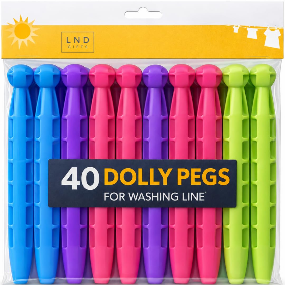 Strong Dolly Pegs 40 Pack Durable Plastic Clothes for Washing Line Windproof Laundry Pegs Outdoor Use LND Gifts