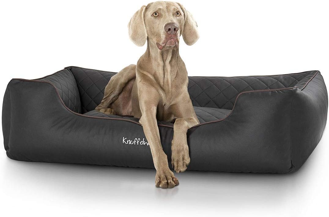 Knuffelwuff Laser Quilted Synthetic Leather Orthopaedic Madison Dog Bed, 2X-Large, 120 x 85 cm, Black