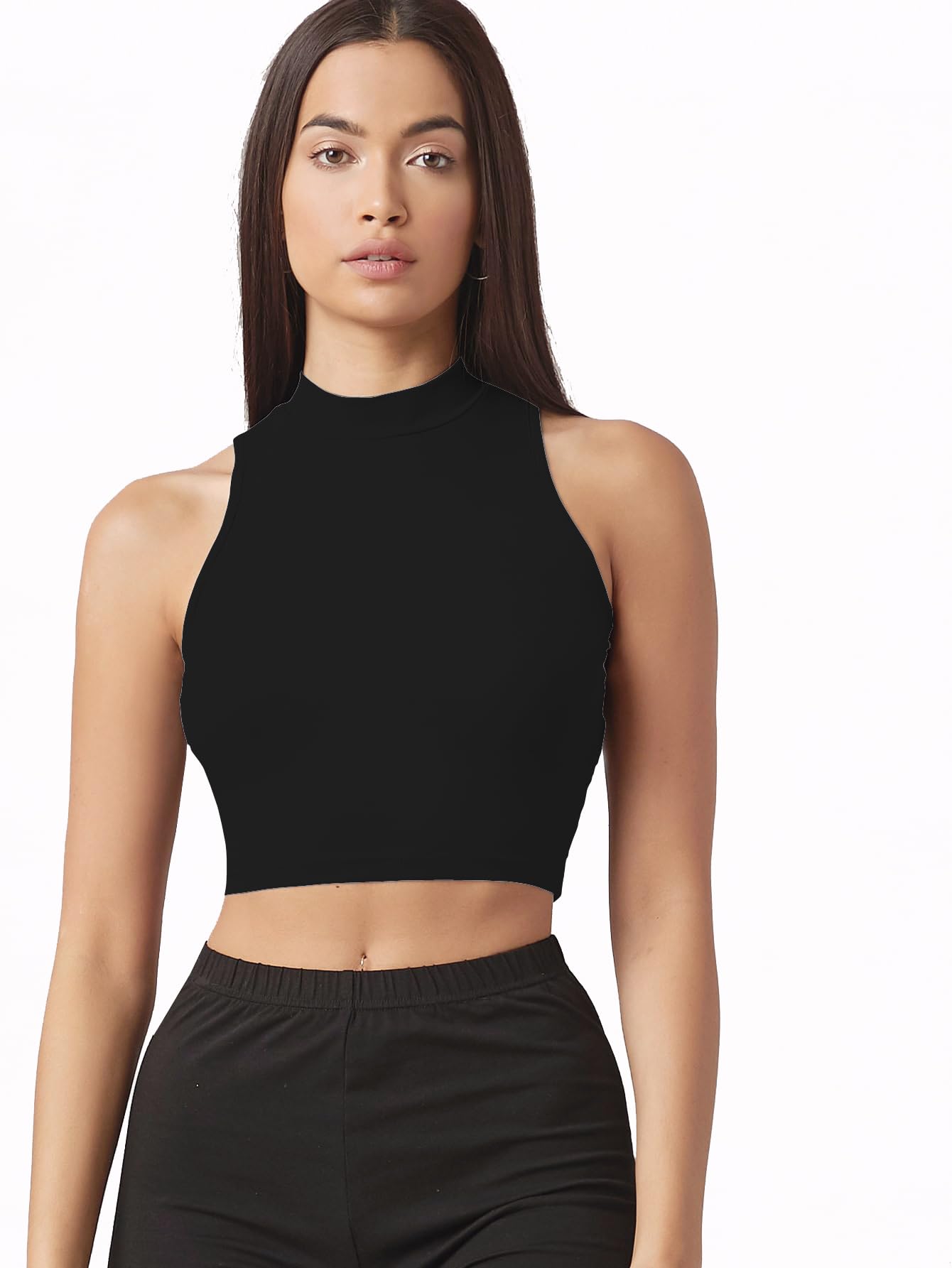 sugathari Women's & Girls' Solid Ribbed High Neck Sleeveless Crop Tops for Women (Top 37)-picture-38