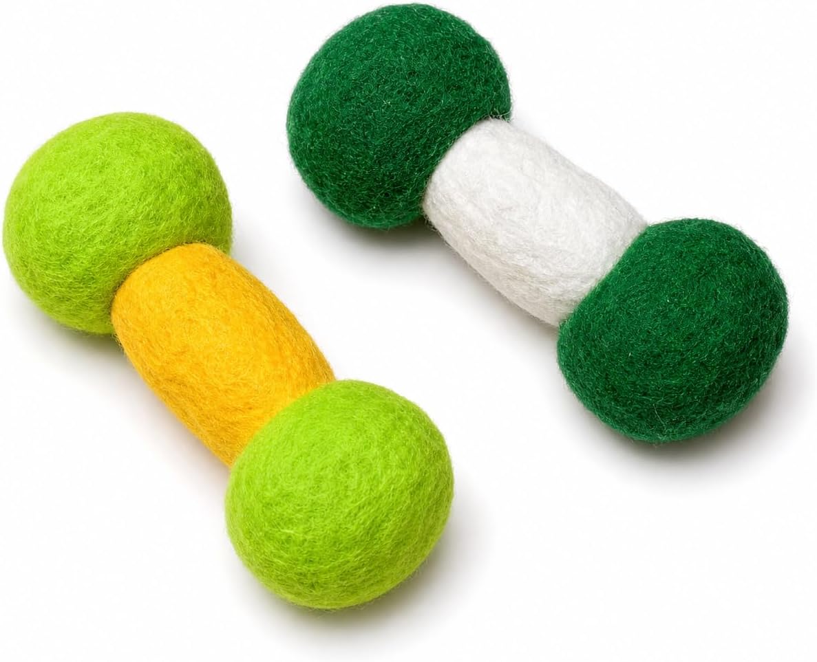 Small Felt Bell Ball for Cat Bunny Rabbit, 2pcs Cat Play Accessory with Built-in Bell, Compact Dumbbell Shape for Batting, Chasing, Pouncing and Solo Indoor Activity