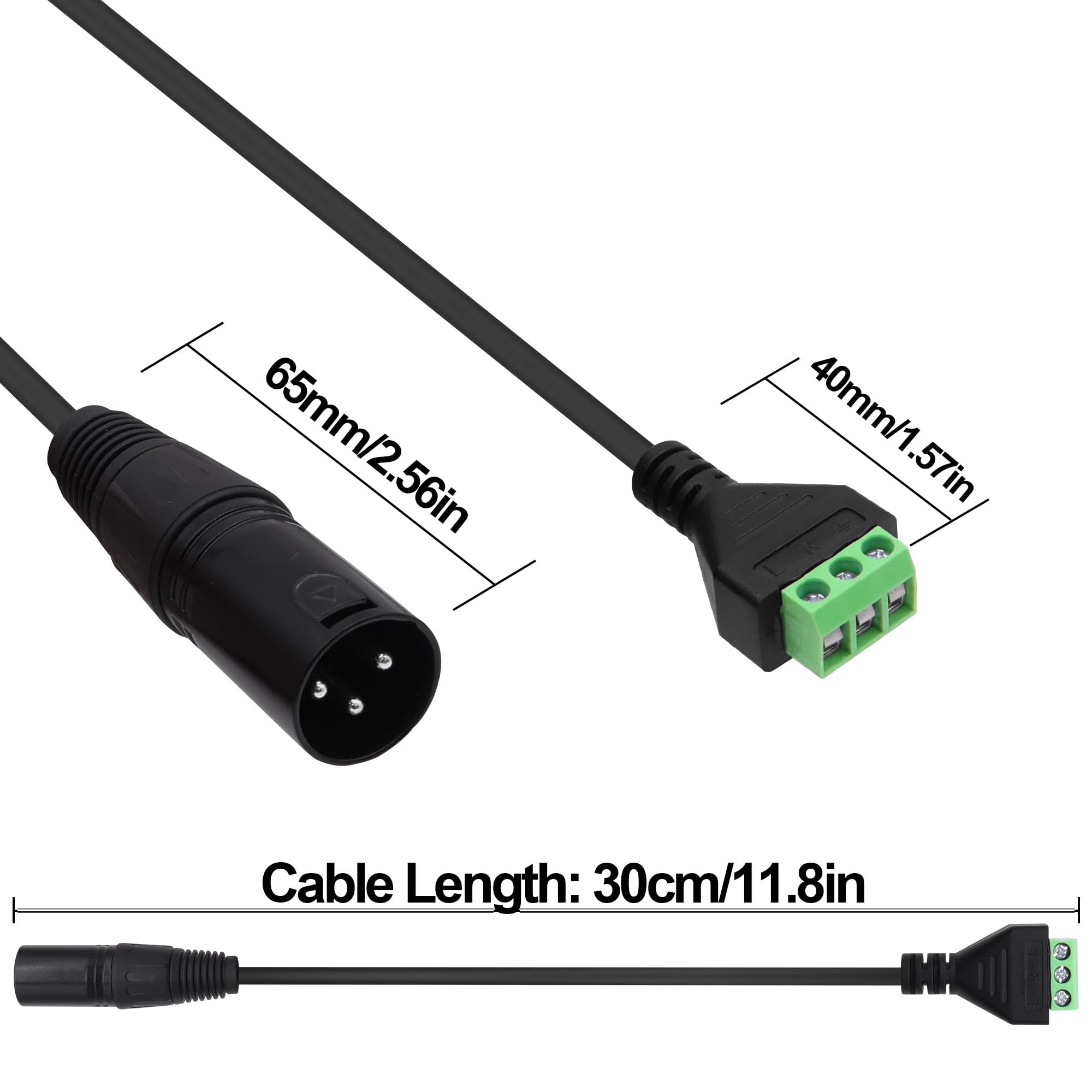 YARCHONN XLR Solderless Connector Adapter Screw Terminal Block Cable XLR to 3Pin Screw Terminal Block Cable Cord for Speaker Amplifier Microphone -30cm/11.8in-2pcs (XLR Male) - Image 3