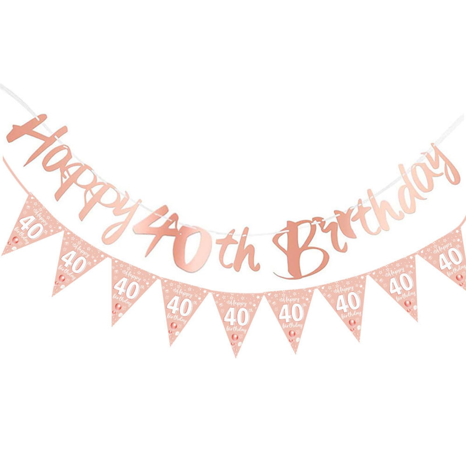 40th Birthday Banner, Rose Gold Party Decoration, 40th Birthday Decorations Banner, Rose Gold Banners & Bunting Set for Women Girls Her Birthdays Banners Party Decorations
