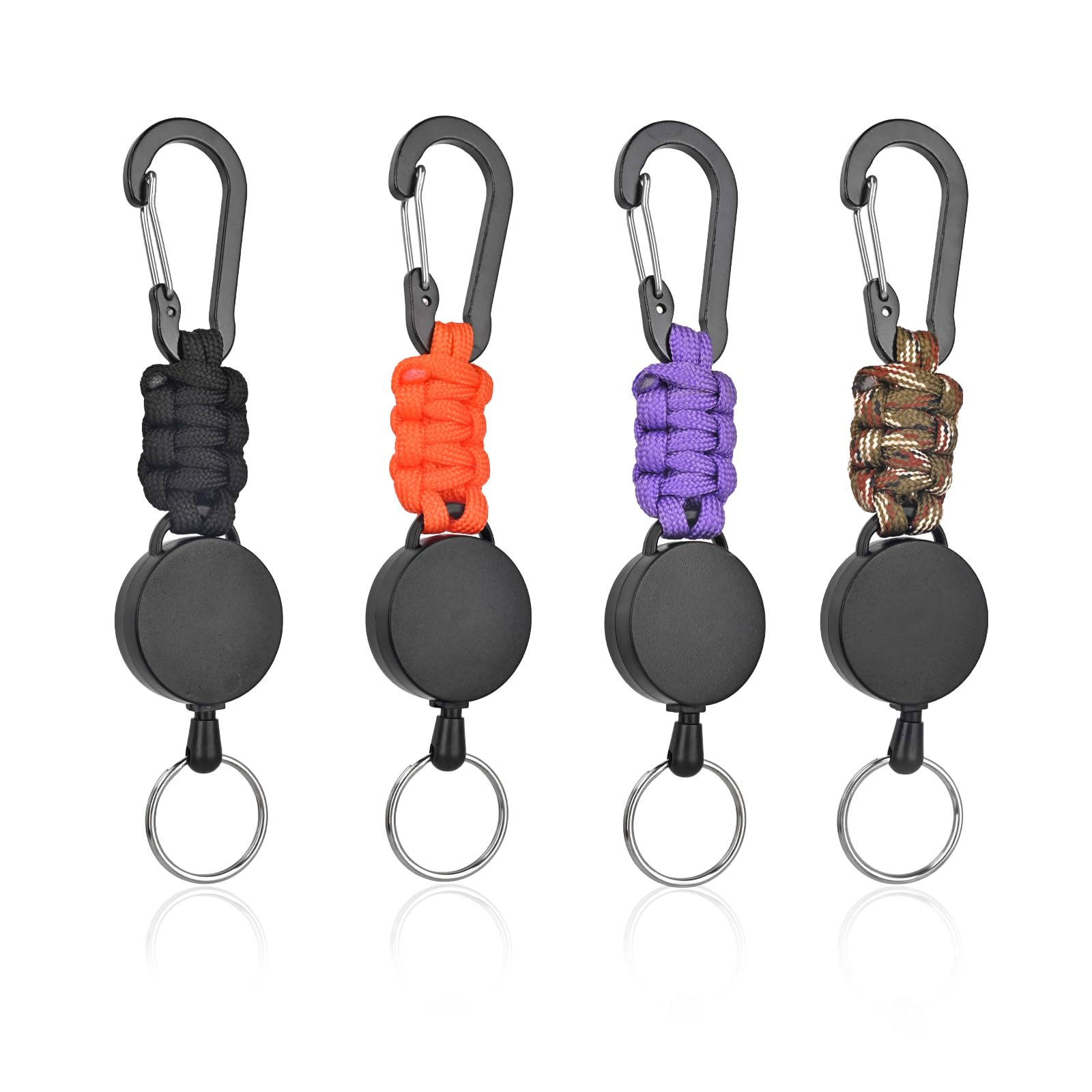 LEHEEYWT 4 Pcs Retractable Keychain, Heavy Duty Lanyard Extender, Extendable Keyring with Clip Badge Reel for ID Card Keys (Style 2)