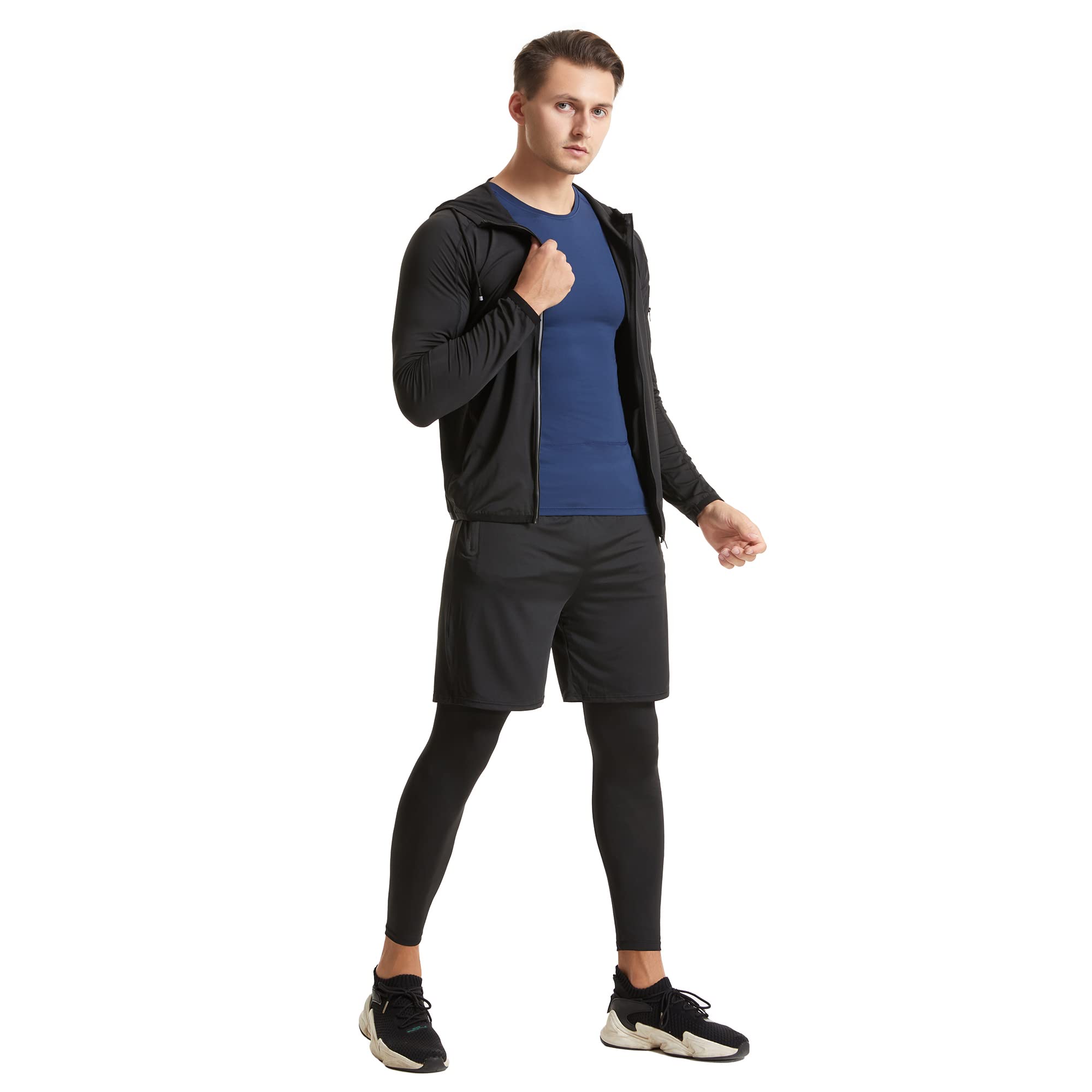 5 pièces Ensemble Compression Homme Vêtements d'entraînement de Fitness pour hommes pantalons de Compression à Vêtement Running Tee Shirt Compression Legging Sport Short Running
