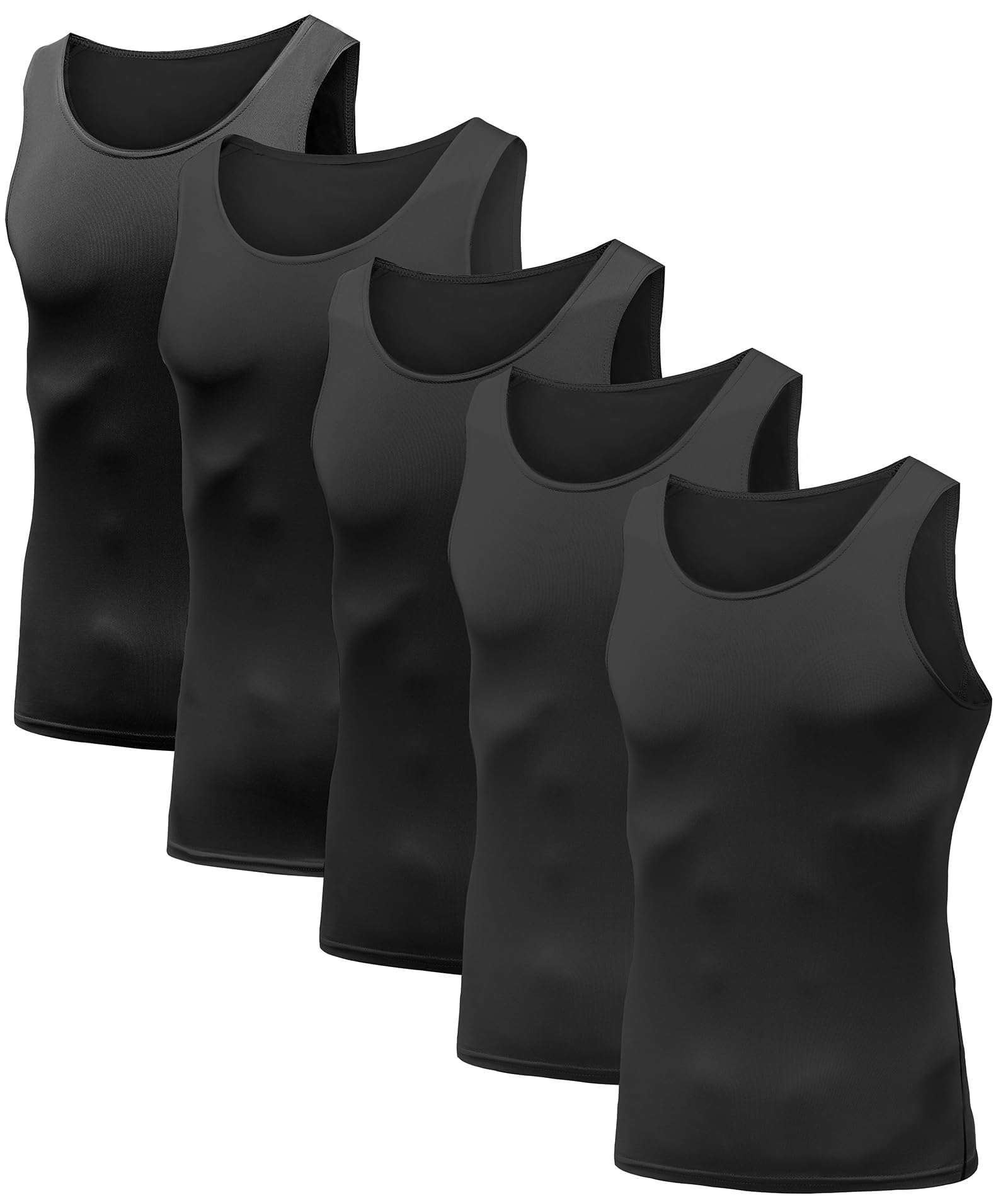 HIBETY Men's 3/5 Pack Sleeveless Compression Tank Top, Cool Dry Base Layer Muscle Shirts for Gym Workout Running Basketball