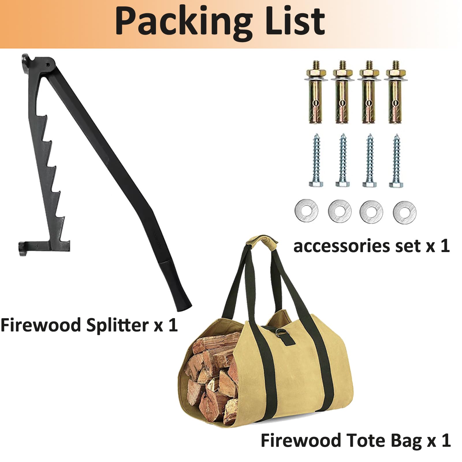 Fendeuse manuelle pour bois d'allumage – Fendeuse de bûches robuste avec sac fourre-tout pour bois de chauffage pour une utilisation en intérieur ou en extérieur
