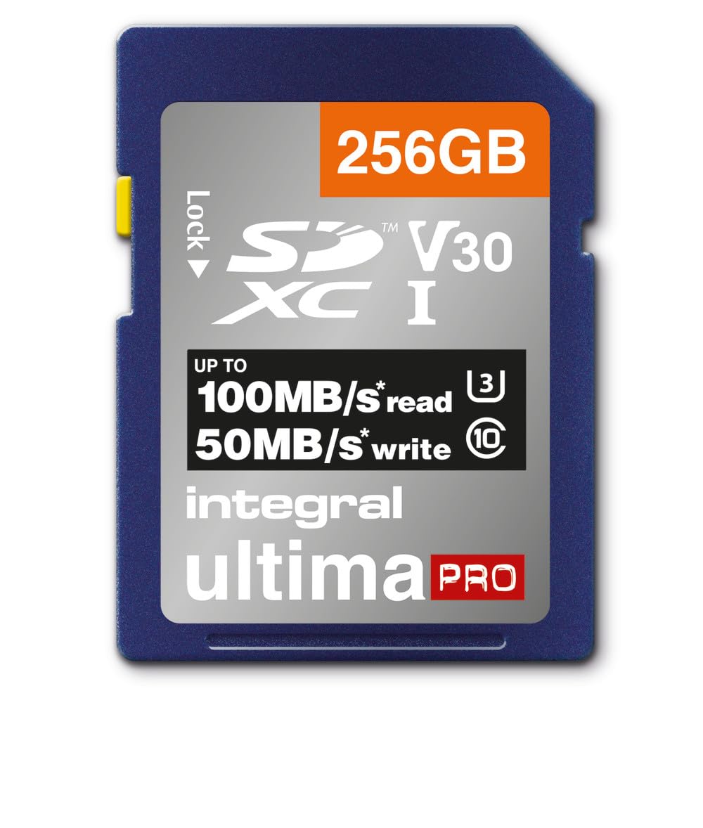 Integral SD KarteB mit 6 Slot SD Kartenhalter Metall - 4K Ultra-HD Video Premium High Speed 100MB/s Lesen und 50MB/s Schreiben - SDHC V30 UHS-I U3 Class 10 SD Speicherkarte 256G