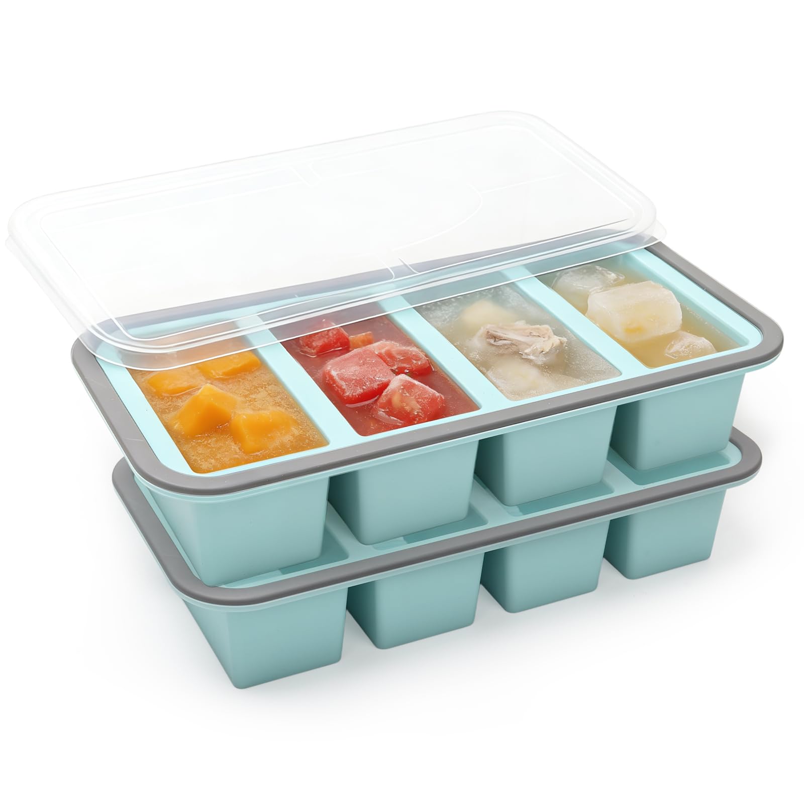 FSAIYIJ 2 Pack Silicone Soup Freezer Containers with Lids, Portion Freezer Moulds 125ml & 250ml with Measurement Marks, Stackable Ice Tray for Freezer, Food Storage for Soup, Broth, Sauce & Leftovers