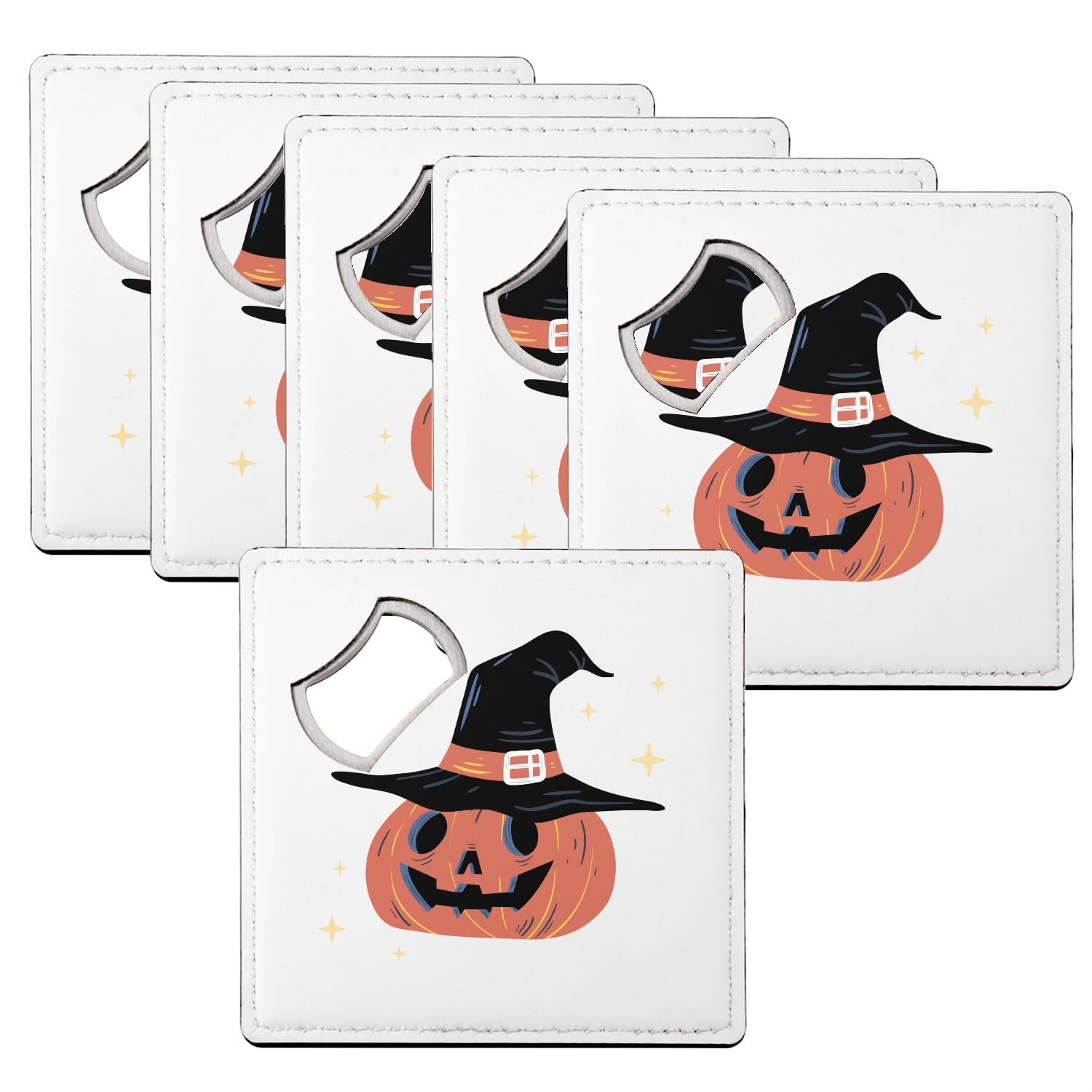 Sous verre décapsuleur anti-tache Halloween - Protège-table citrouille sorcière lot de 6
