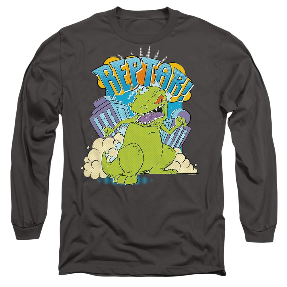 Rugrats Reptar Stomp Unisex Long Sleeve T Shirt, Charcoal, Medium