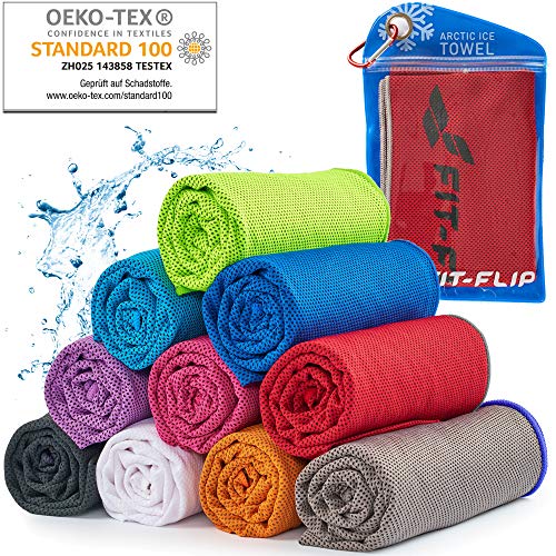 Cool Towel - Serviette Microfibre/Airflip Serviette rafraîchissante comme Serviette de Refroidissement pour Marche, Trekking, Voyages & Yoga - Couleur: Rouge - Grise, Dimensions: 100x30cm Cover