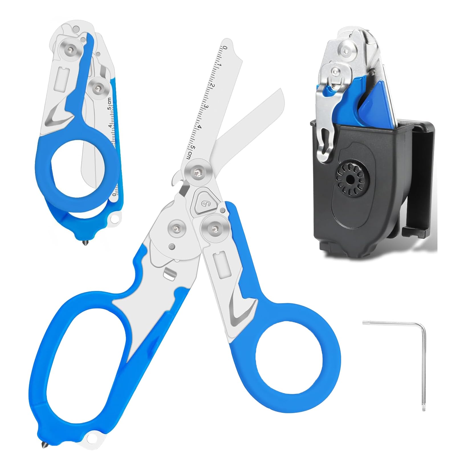 6 in 1 Multi-Function Pieghevole Forbici Trauma con Fondina Compatibile, Forbici di Risposta di Emergenza, Pinze Tattiche Pieghevoli Con Taglierina Cinghia E Interruttore Vetro Per Soccorso