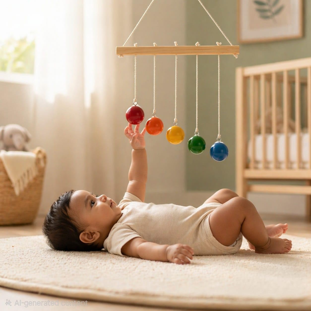 Montessori Hanging Balls for Babies 0-6 Months | Wooden Hang & Hit Height Balls Baby Toy for Sensory Development, Reaching and Grasping Skills, Rainbow Color Nursery Toy for Newborns-image-49