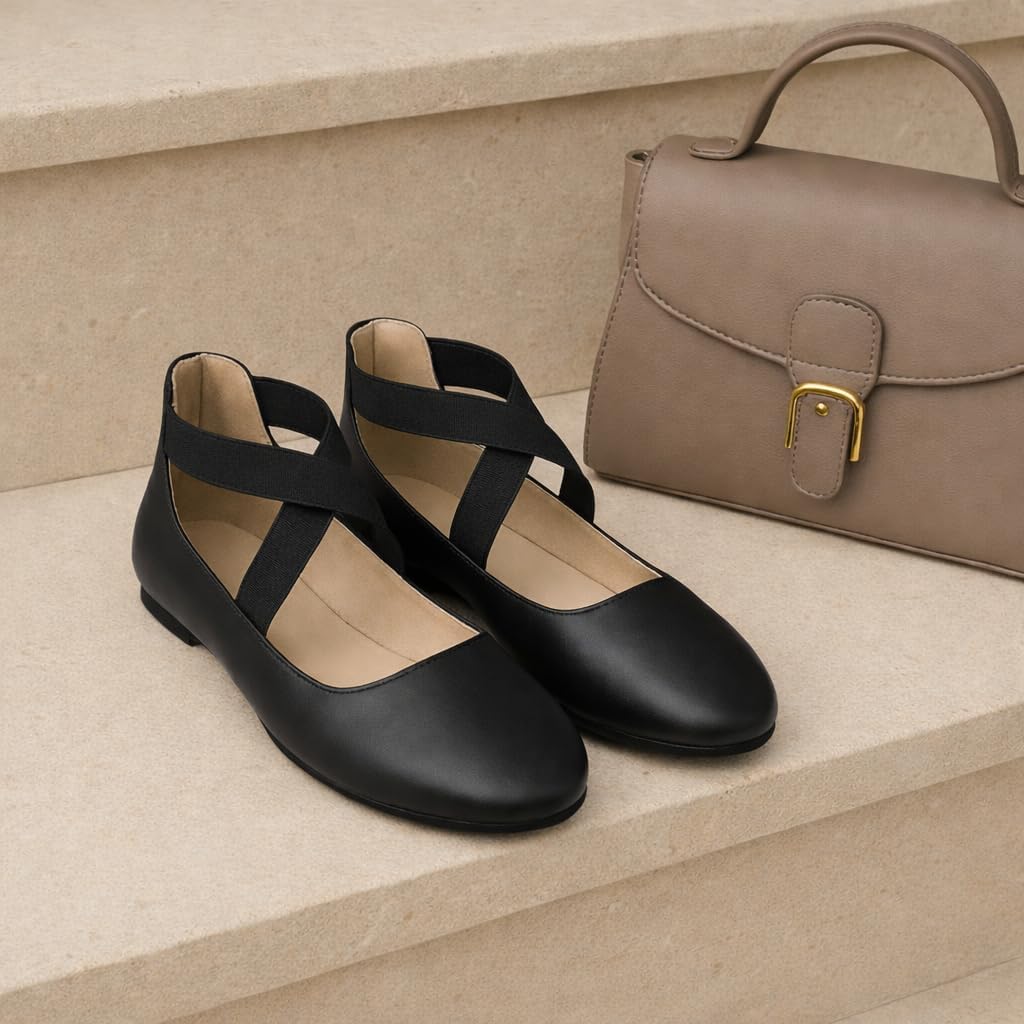 Women's Comfortable Ballet Flats with Strap, Ballerina Flats with Elastic Ankle Straps for Women Renaissance Shoes Women Flat Ballerina Shoes - Image 3