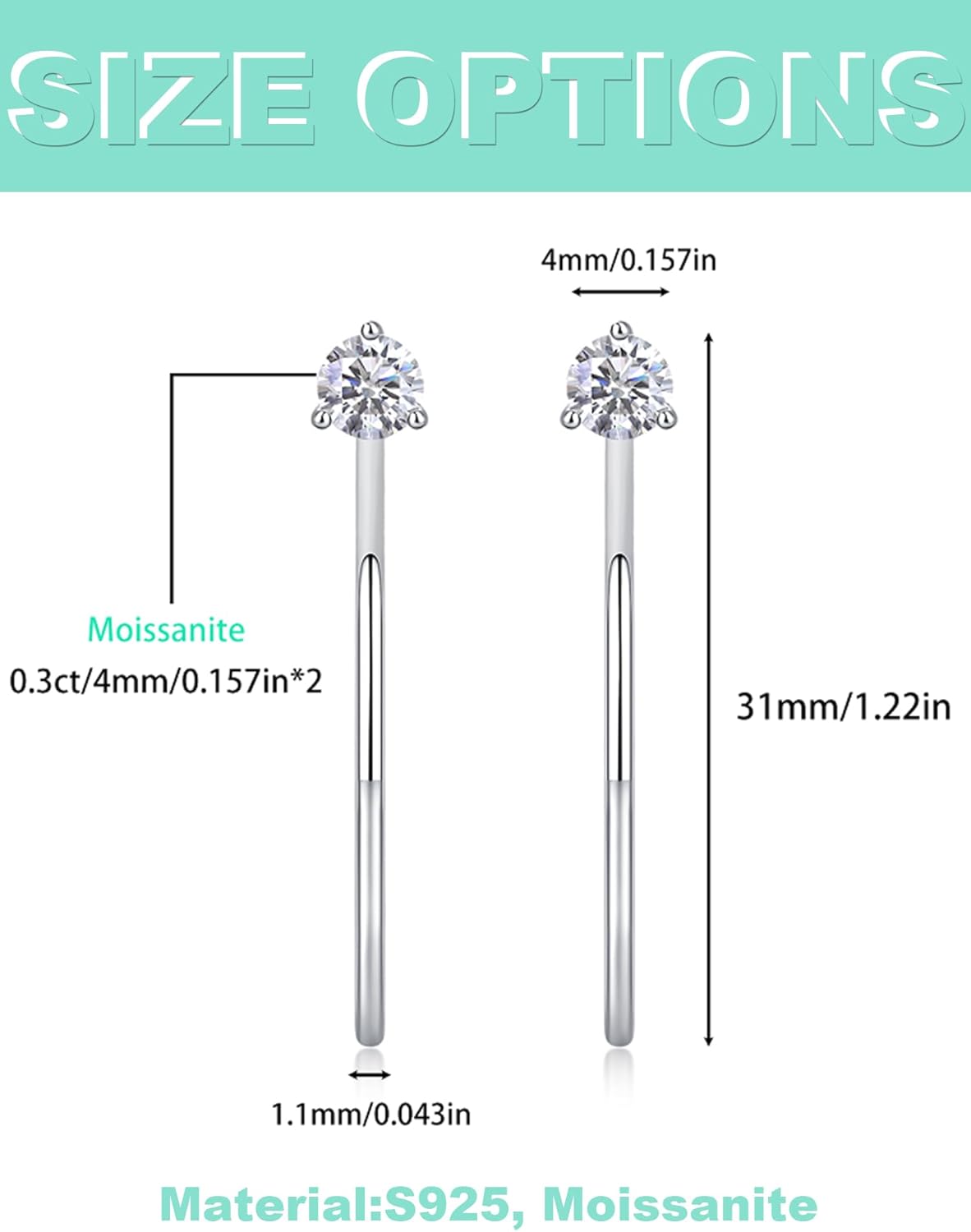 Moissanite Hoop Earrings Gifts for Women 925 Sterling Silver with 18K White Gold Plated Hypoallergenic Lab Create Diamond Dangle Earrings