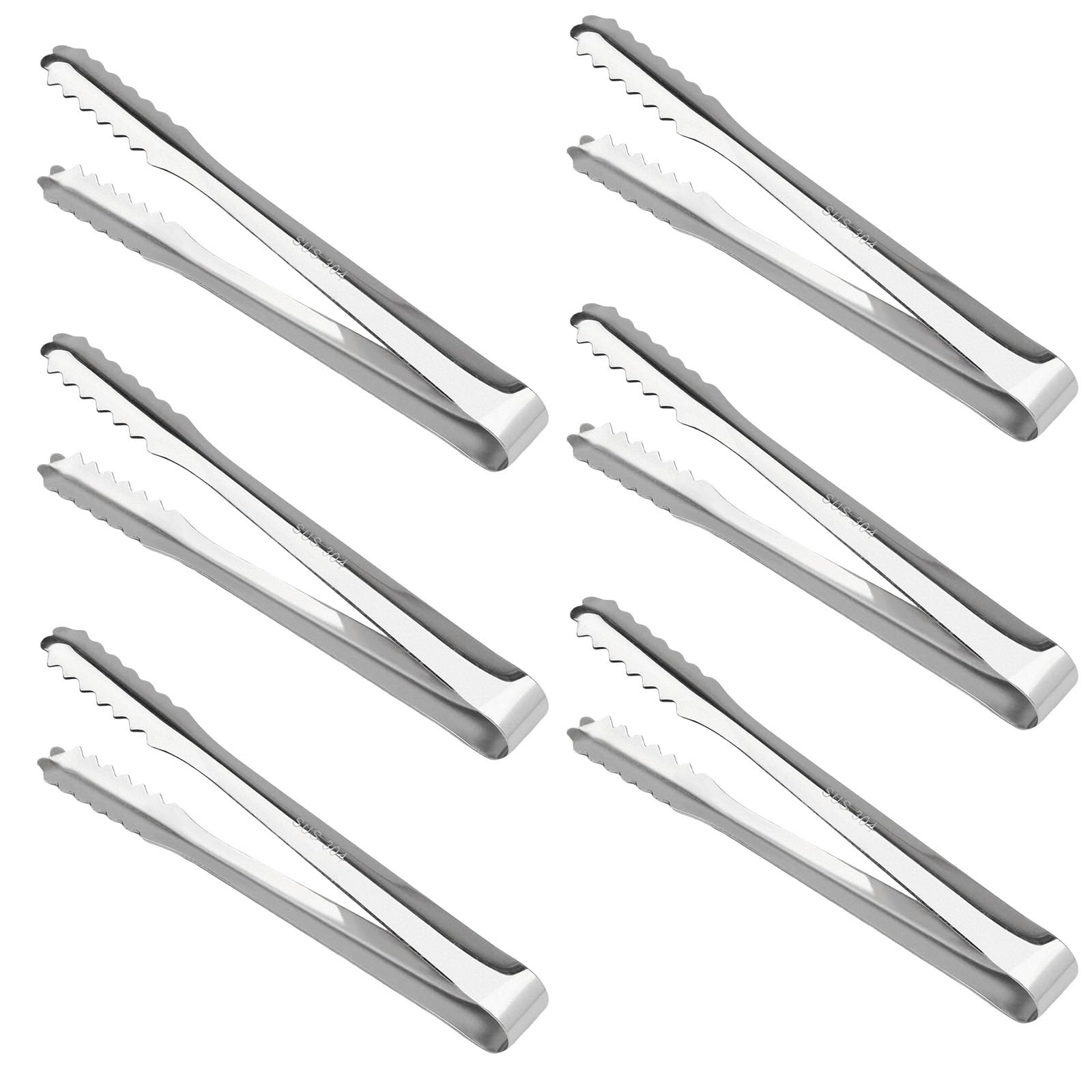 6 Pcs Stainless Steel Ice Sugar Tongs,Sweet Tongs for Pick Mix,Kitchen Tongs for Food Coffee Sweets Bread Cake Kitchen Party Bar Bucket