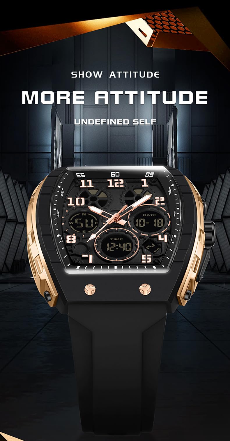 MASTOP Orologio sportivo multifunzione da uomo, con sveglia, conto alla rovescia, cronometro, calendario, cinturino in silicone impermeabile