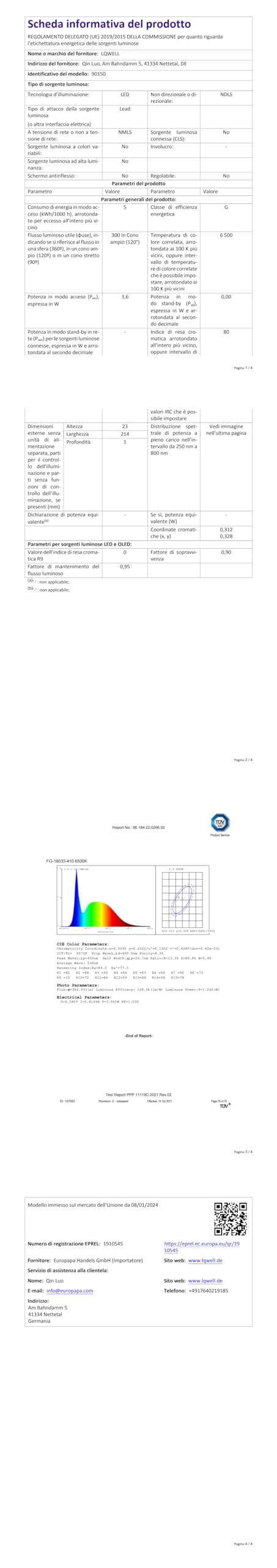 LQWELL® Lampa Biurkowa LED Odłączana, 3 Poziomy Jasności, Możliwość Przyciemniania, Lampa Stołowa Do Domowego Biura, Obrót Od 0° Do 180°, 6500 K (Biały)