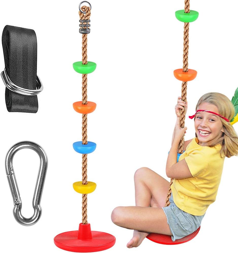 Climbing Rope Tree Swing with Platforms and Disc Swings Seat, Outdoor Backyard Playground Swingset Accessories with 1.5M Strap and Snap Hooks for Kids