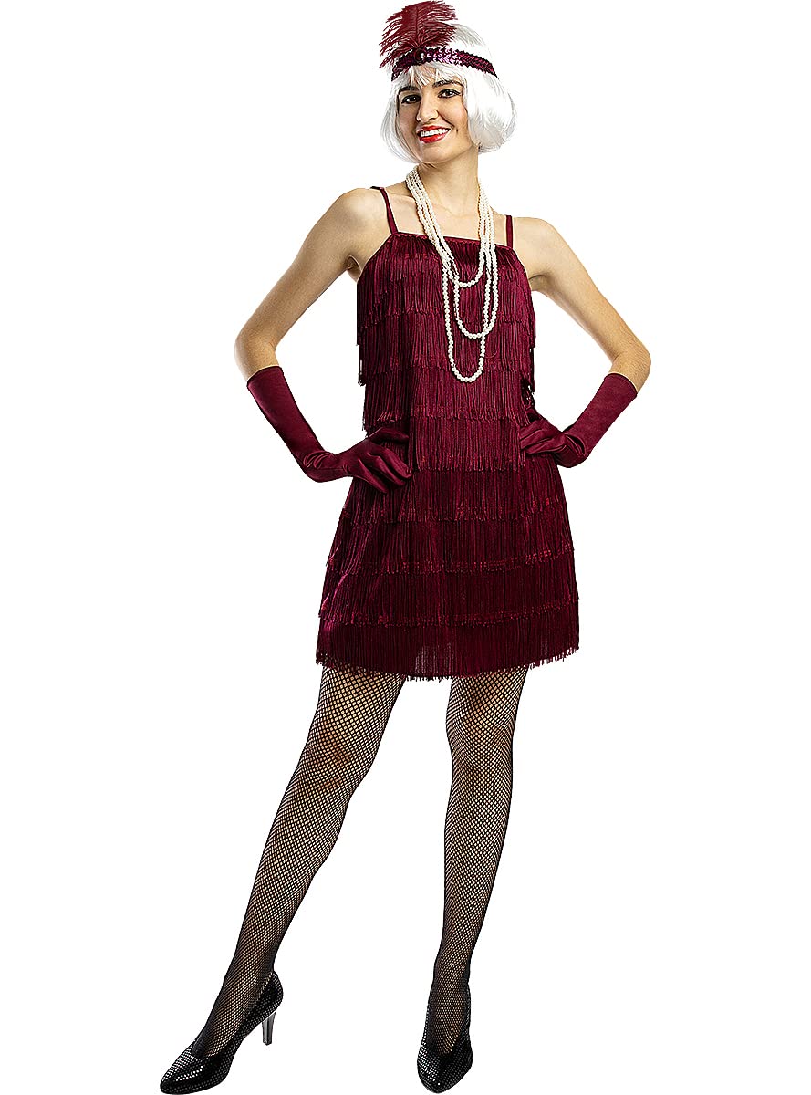 Funidelia | Disfraz de charlestón años 20 granate para mujer Años 20, Cabaret, Gángster, Décadas - Disfraz para adultos y divertidos accesorios para Fiestas, Carnaval y Halloween - Granate