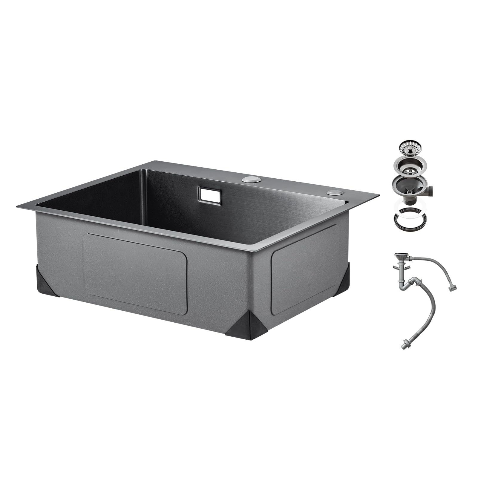 VEVOR Fregadero de Cocina con Montaje Superior de Acero Inoxidable 304, con Accesorios, Fregaderos de Lavavajillas Domésticos para RV, Cocina de Preparación y Barra, Negro, 550 x 450 x 190 mm