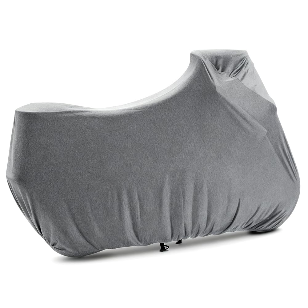BIHEE Indoor Motorradabdeckung Stretch Staubschutz, Elastische Motorrad Plane 245x104x125 cm (Hellgrau), Innen Garage, Weicher Stoff wie Spannbettlaken, Mit Aufbewahrungsbeutel