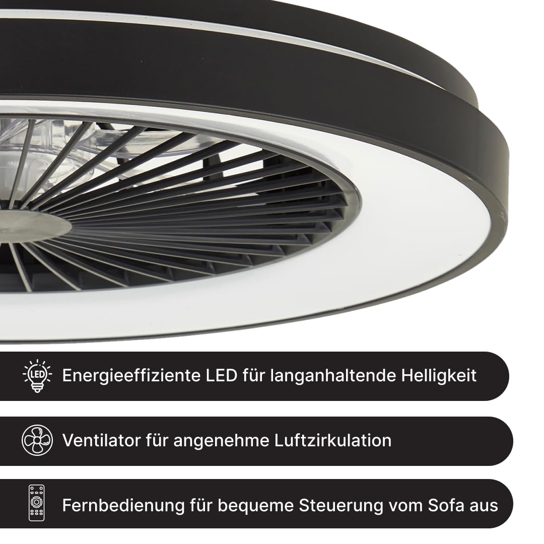 Brilliant LED-Deckenleuchte mit Ventilator 48,5cm Schwarz Dimmbar