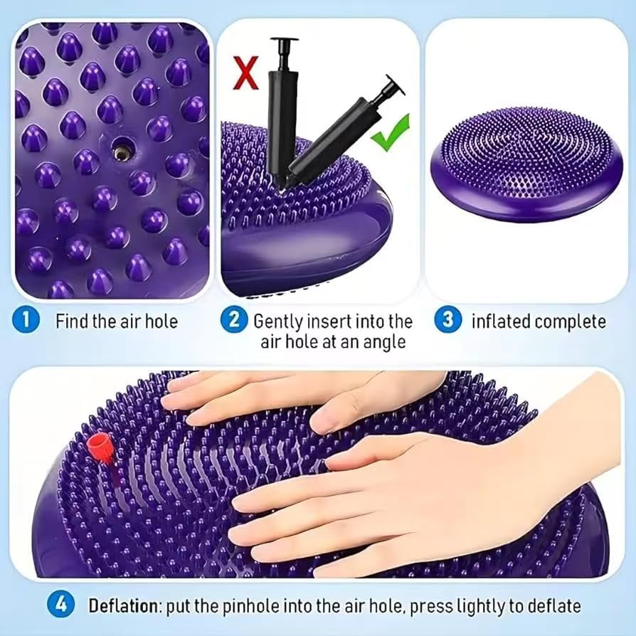 Erwachsene Balancekissen Ballsitzkissen mit Luftpumpe, Durchmesser 33cm Balance Training Yoga Matte Massage Board Physiokissen für Core, Koordination, Fitness Rückentraining Pad (Lila)