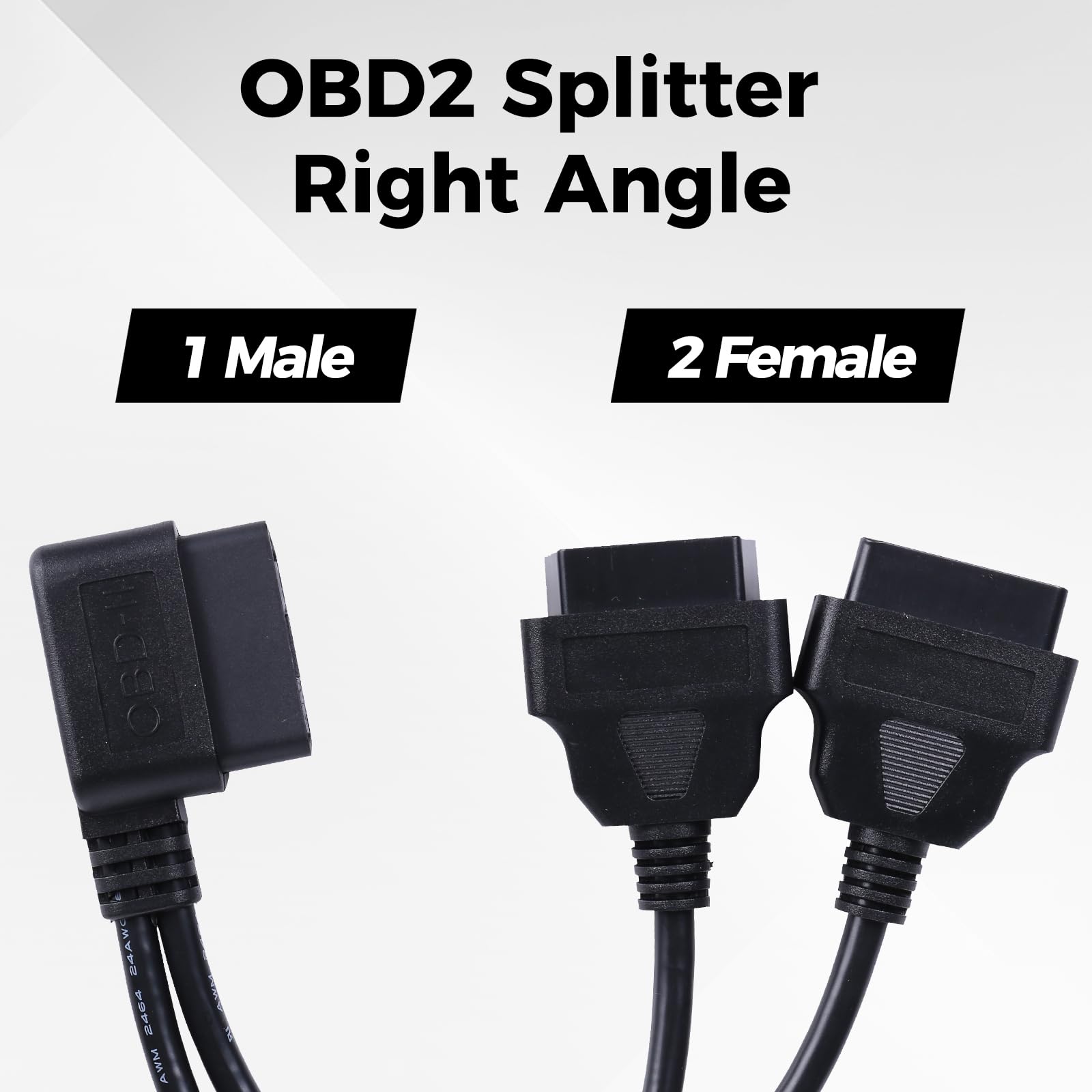 Freyoue Right Angle OBD2 Splitter Y Cable, OBDII 1 Male Splitter to 2 Female Extension Cable,16 Pin Port Cord Adapter 30cm/12in