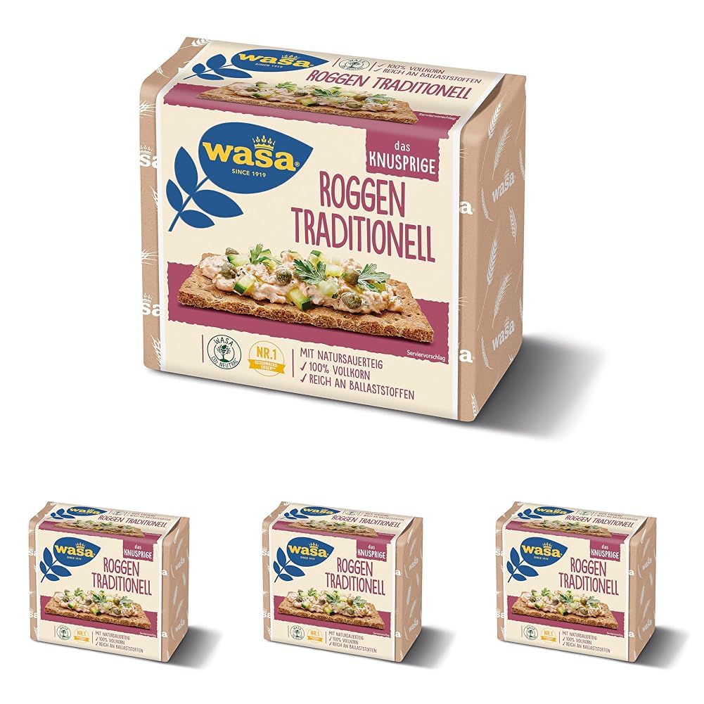 Wasa Knäckebrot Roggen Traditionell, 235 g (Packung mit 4)