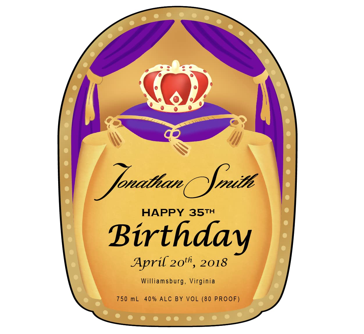 Personalized Happy Birthday Label to fit Crown Royal Bottles