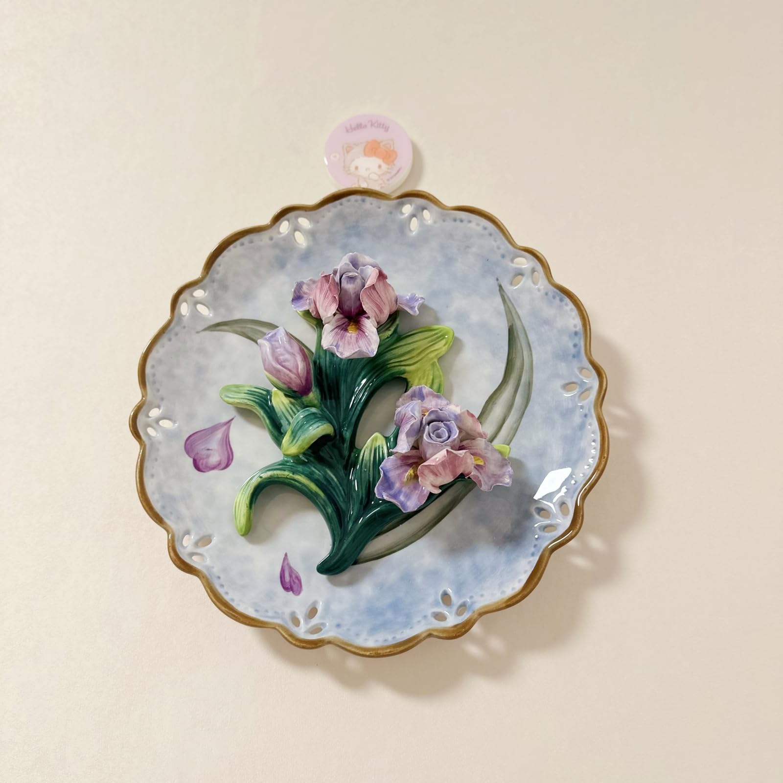 Minigift Ceramic Collections Plate, 3D Hand-painted Purple Tulip Flower and Leaf Decorative Tray with Display Stand-D 8inch