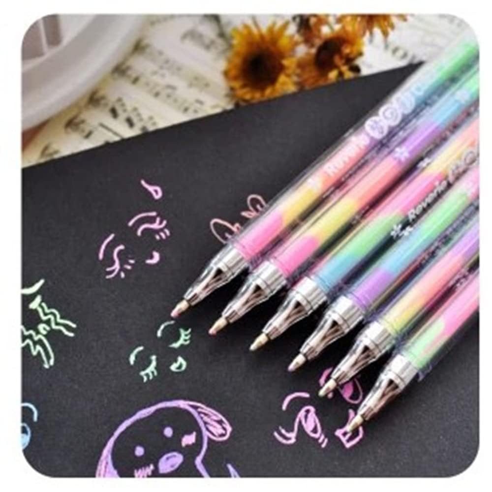 Chrome Rainbow Color Pen -Pack of 6 Pcs Multi Color Ink Glitter Gel Pens 0.8mm Roller Ball Office School Supplies Ballpoint Pen Fluorescent Refills-image-47