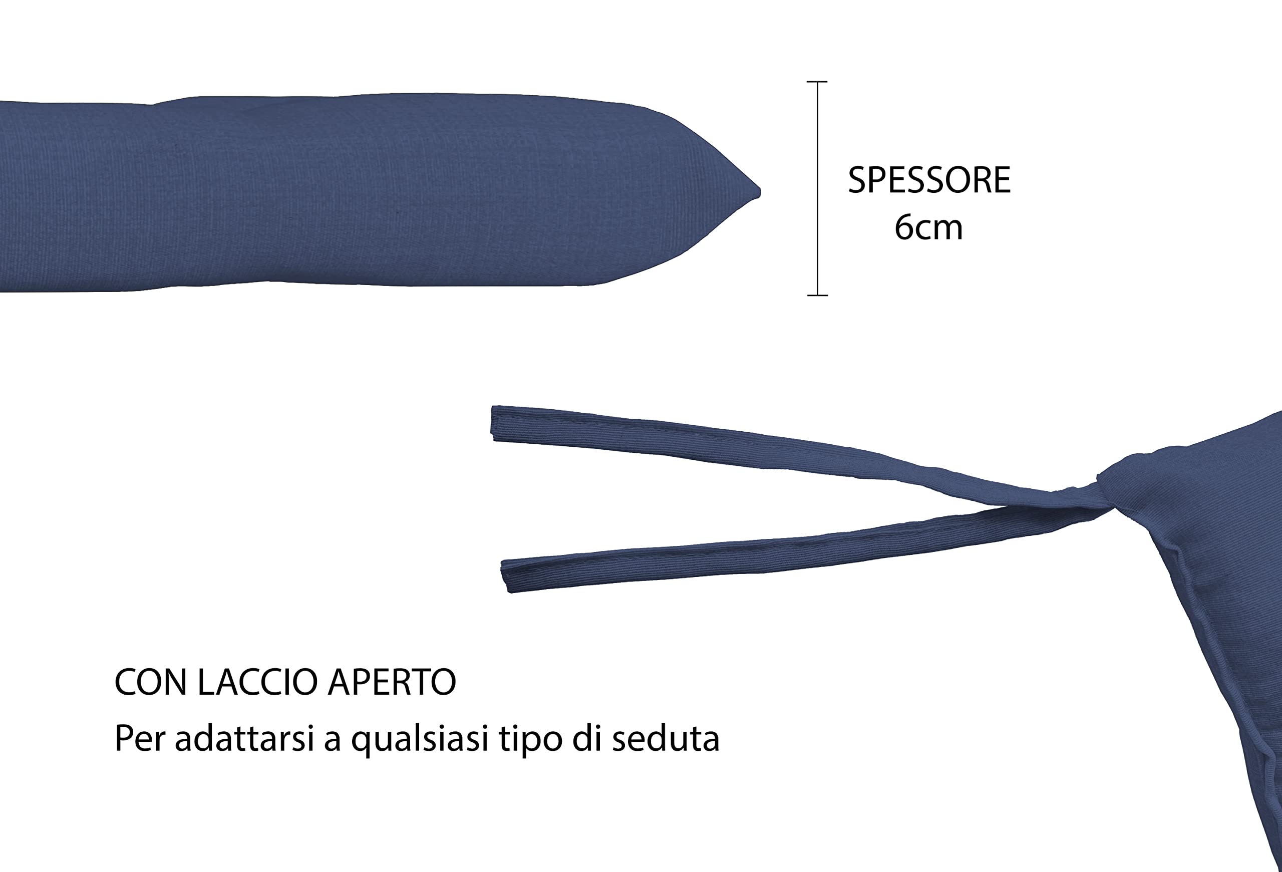 Set Di 6 Cuscini Per Sedia Con Lacci - Imbottiti In Cotone, Made In Italy, Spessore 6 Cm - Foto 7