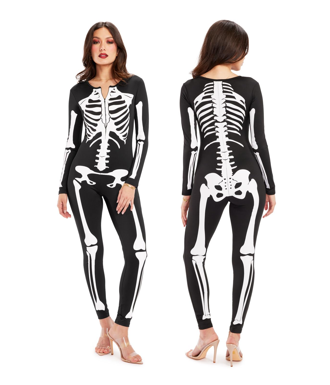 Tipsy Elves Women's Skeleton Halloween Costume Bodysuit with Back Printing - Sexy Skeleton Costume Jumpsuit Female (XX-Large) Black