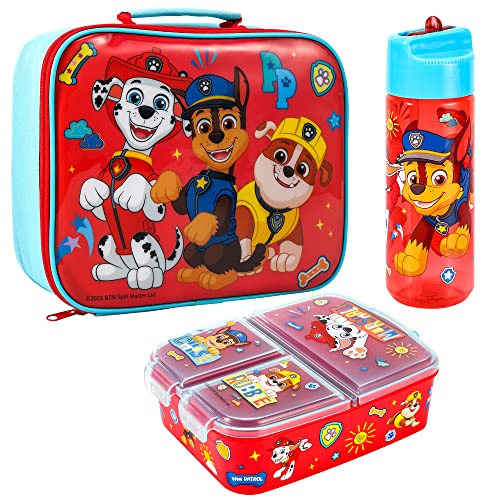 Zawadi Global Paw Patrol Kids Childrens Lunch Box Set Insulated Lunch Bag Multicompartment Lunch Box & 580ml Water Bottle - School Travel Lunch Food Set BPA Free