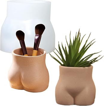 3D Body Concrete Flower Pot Vase Molds Succulent Planter Silicone Molds Pen Brush Holder Storage Box Mould Epoxy Resin Cement Clay Mould A