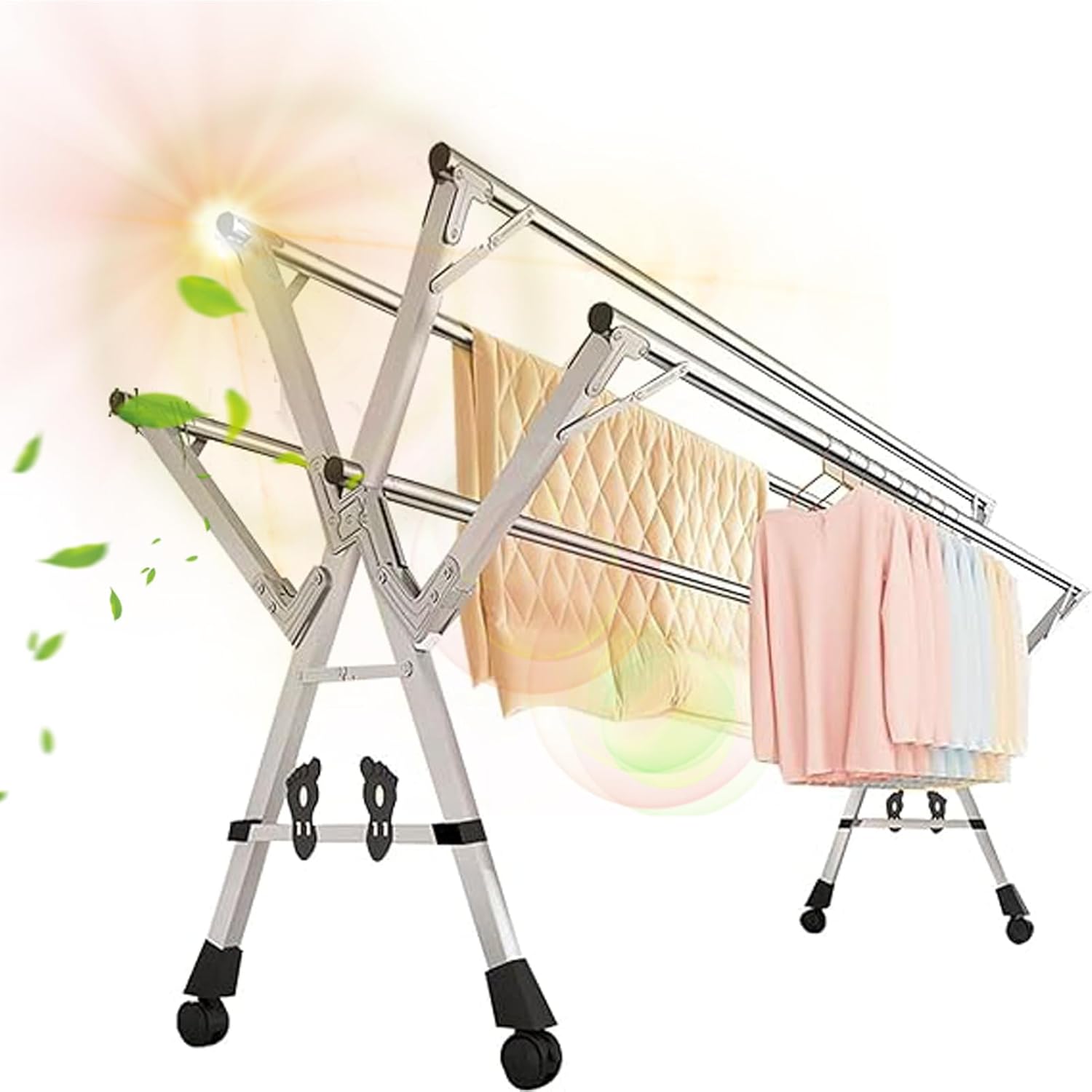 Outdoor Foldable Clothes Drying Rack Space Saving Floor Hanger Balcony Laundry Dryer for Sheets Stainless Steel 2.4m/94in Perfect for Efficient Drying.